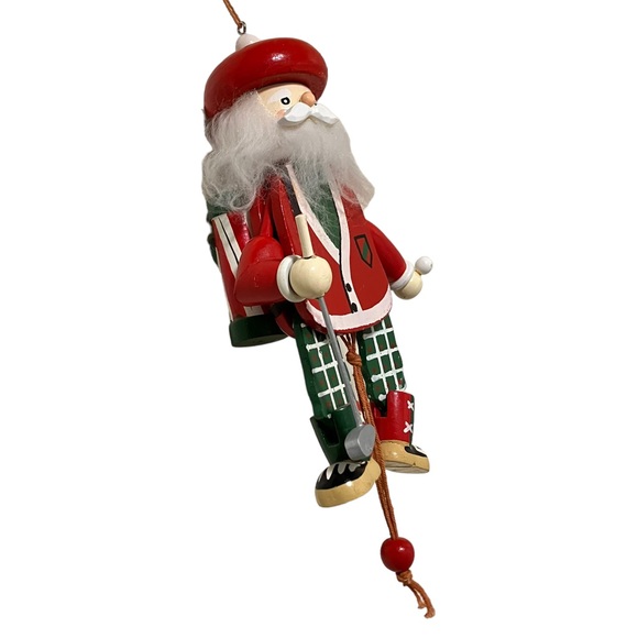 Vintage Wooden Pull String Golfer Santa Kitschy Large Christmas Ornament - Picture 6 of 11